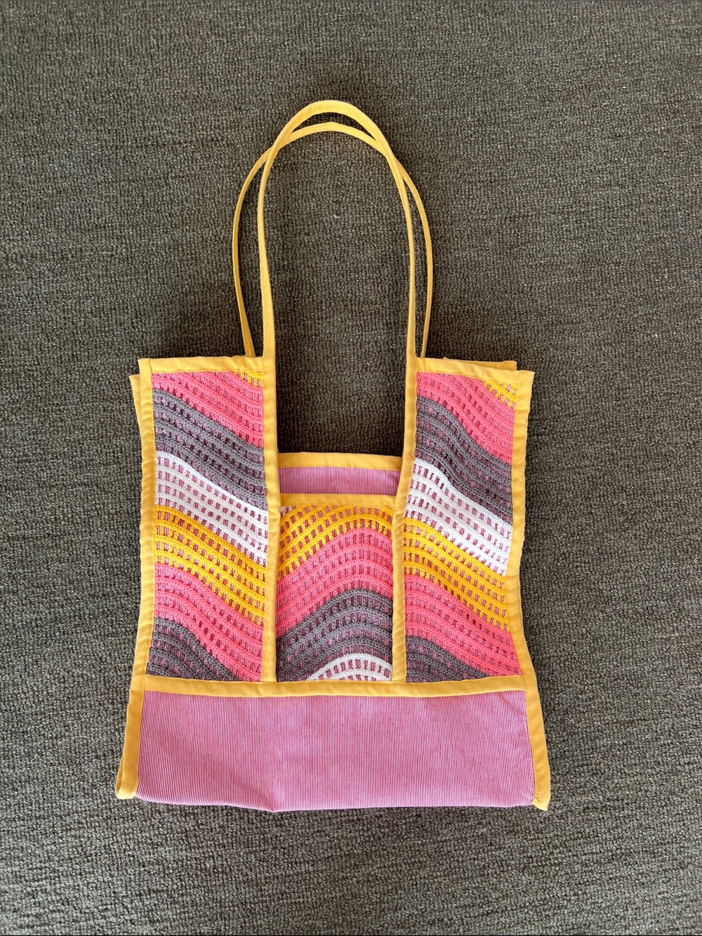 Tia Cibani Handcrafted Pink & Yellow Crochet Wave Tote Bag